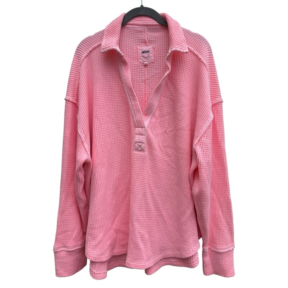 aerie Pink Waffle Knit Pullover